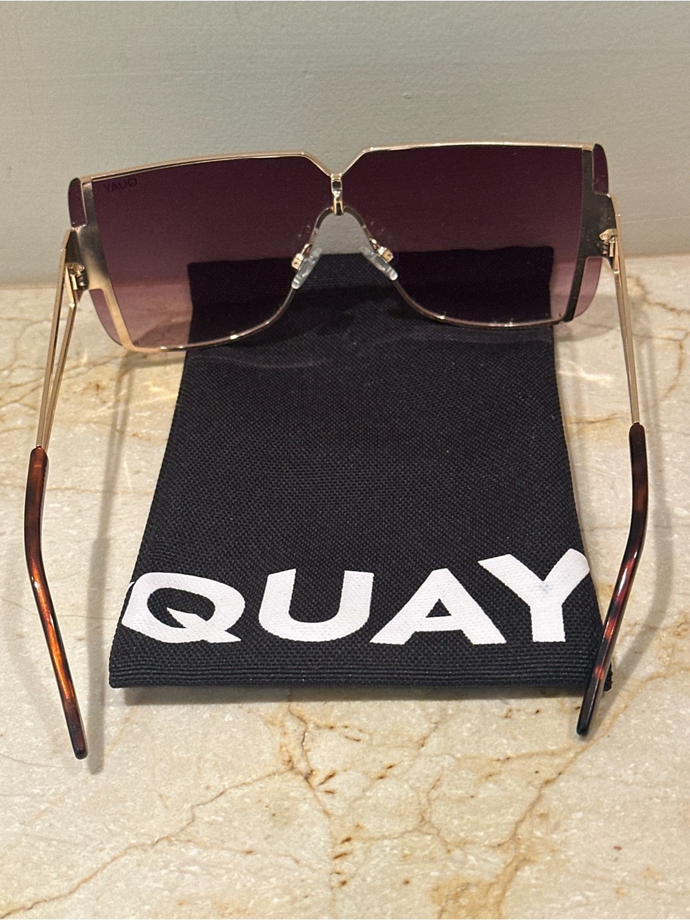 Quay Australia Gold Frame Sunglasses with Brown Gradient Lenses